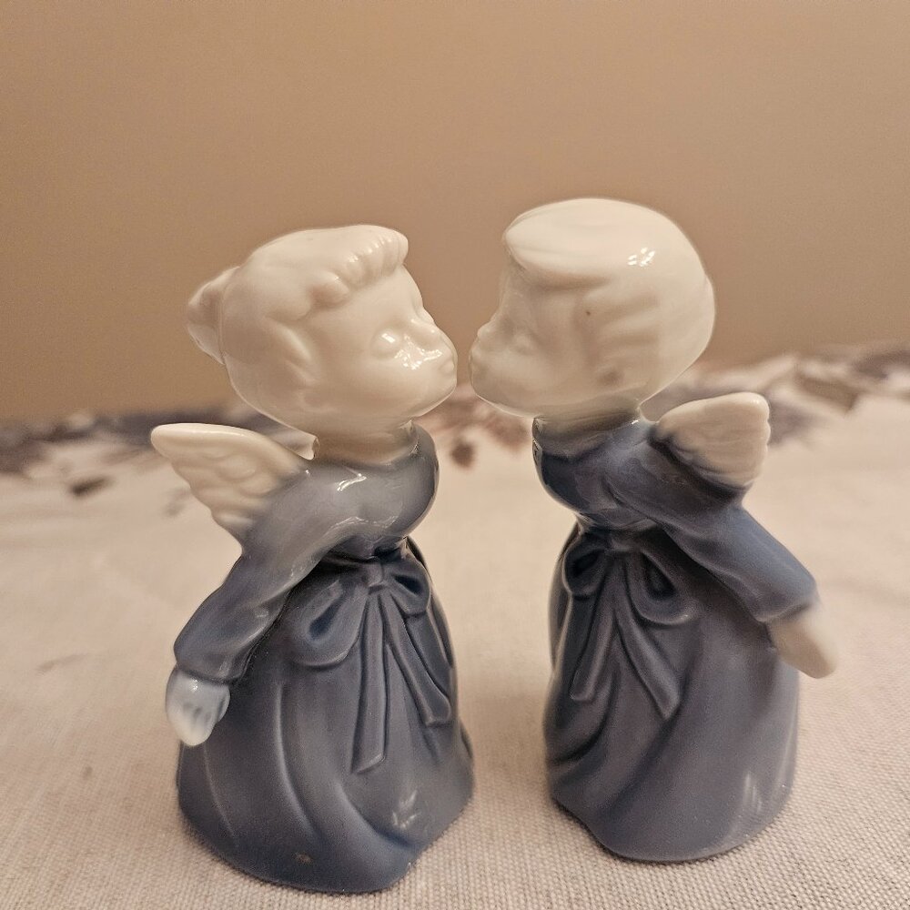 Vintage Blue and White Glaze Kissing Angels